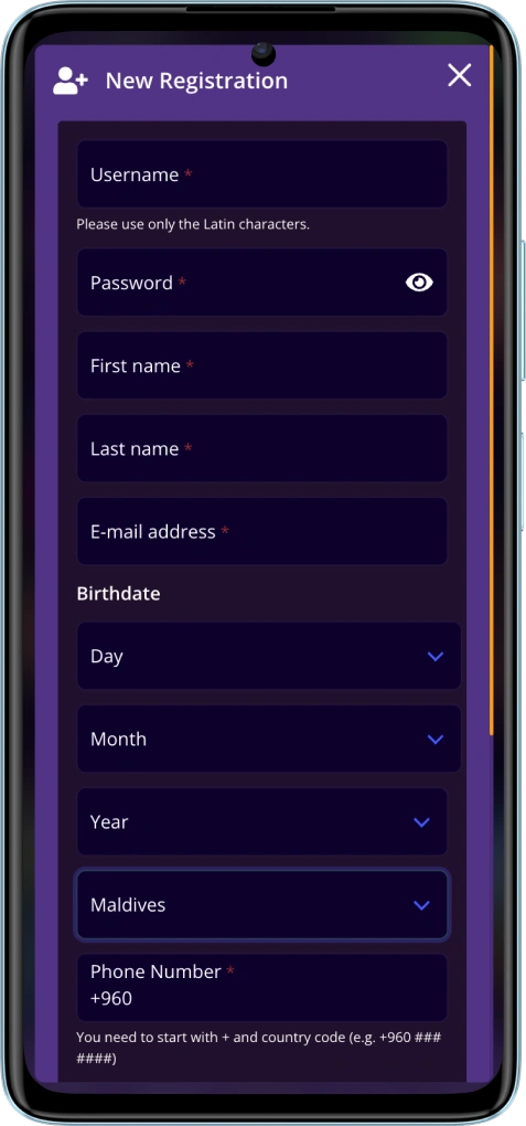casino registration page